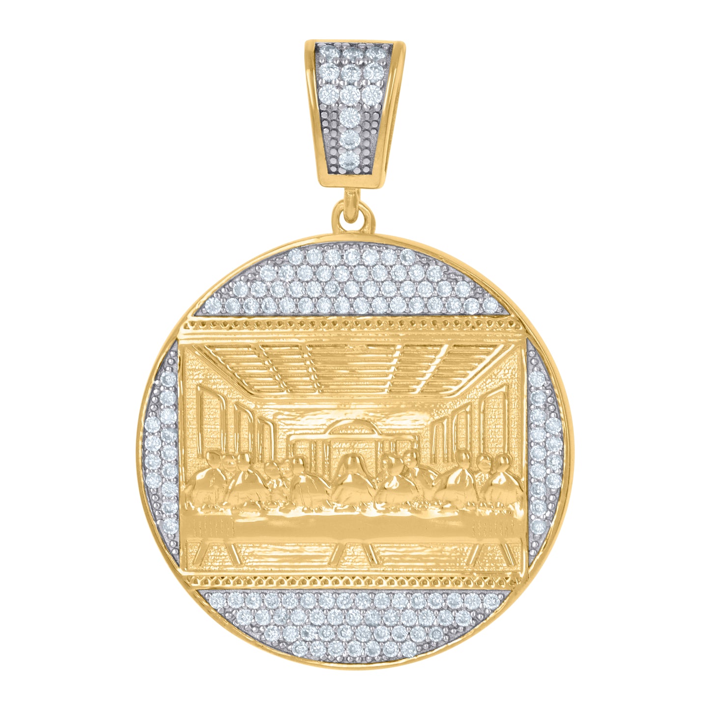 Sterling Silver Unisex Cubic Zirconia Last Supper Religious Pendant Charm
