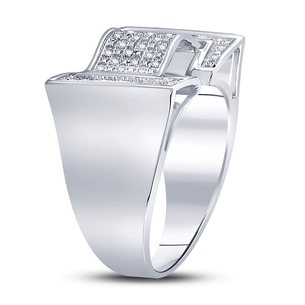 Sterling Silver Mens Round Diamond Domed Rectangle Cluster Ring 1/8 Cttw, Mens Size: 7-13