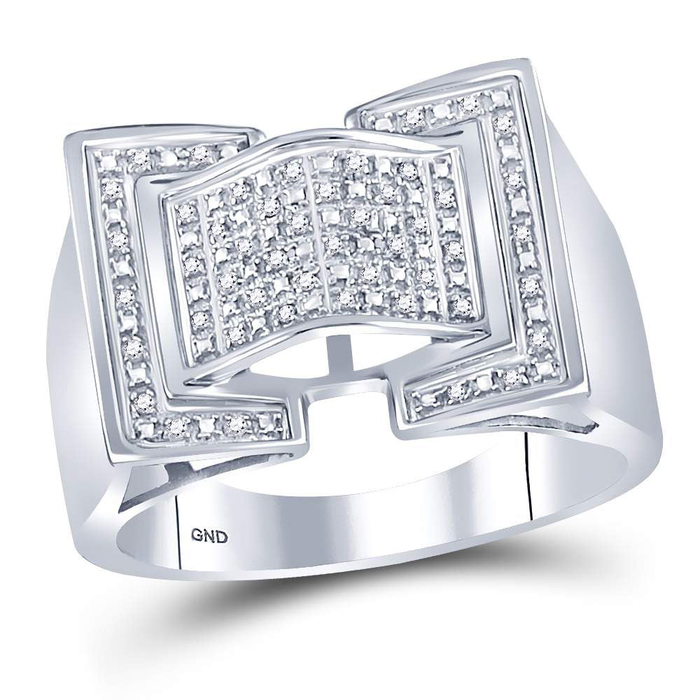 Sterling Silver Mens Round Diamond Domed Rectangle Cluster Ring 1/8 Cttw, Mens Size: 7-13