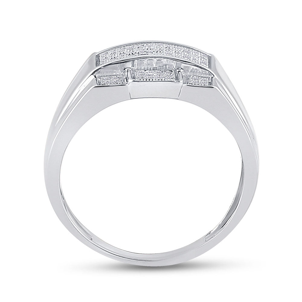 Sterling Silver Mens Round Diamond Cross Fashion Ring 1/6 Cttw, Mens Size: 7-13
