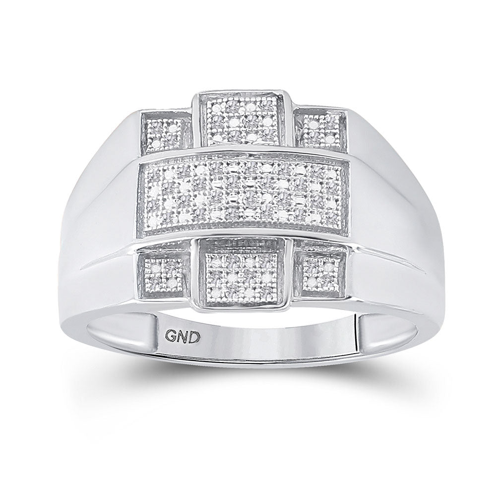 Sterling Silver Mens Round Diamond Cross Fashion Ring 1/6 Cttw, Mens Size: 7-13