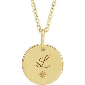 14K Yellow Gold Round Engravable Necklace, Length: 18 In