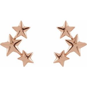 14K Rose Gold 11.4 X 4.3 Mm Pair Friction Backs Included Polished Star Ear Climbers