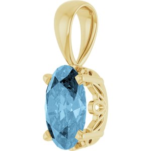 14K Yellow Gold Oval 6 X 4 Mm Natural Sky Blue Topaz Scroll Pendant