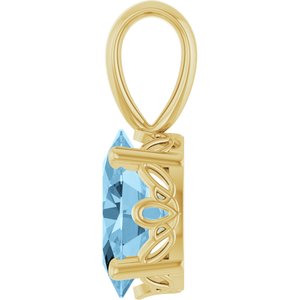 14K Yellow Gold Oval 6 X 4 Mm Natural Sky Blue Topaz Scroll Pendant