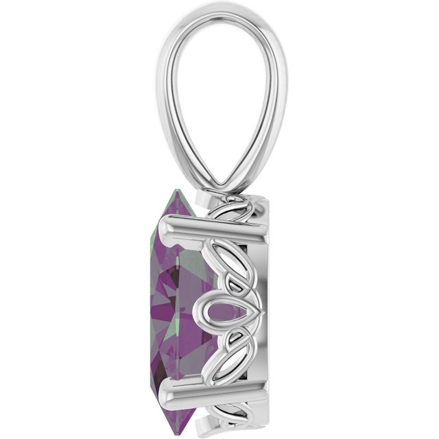 14K White Gold Oval 6 X 4 Mm Polished Lab-Grown Alexandrite Scroll Pendant