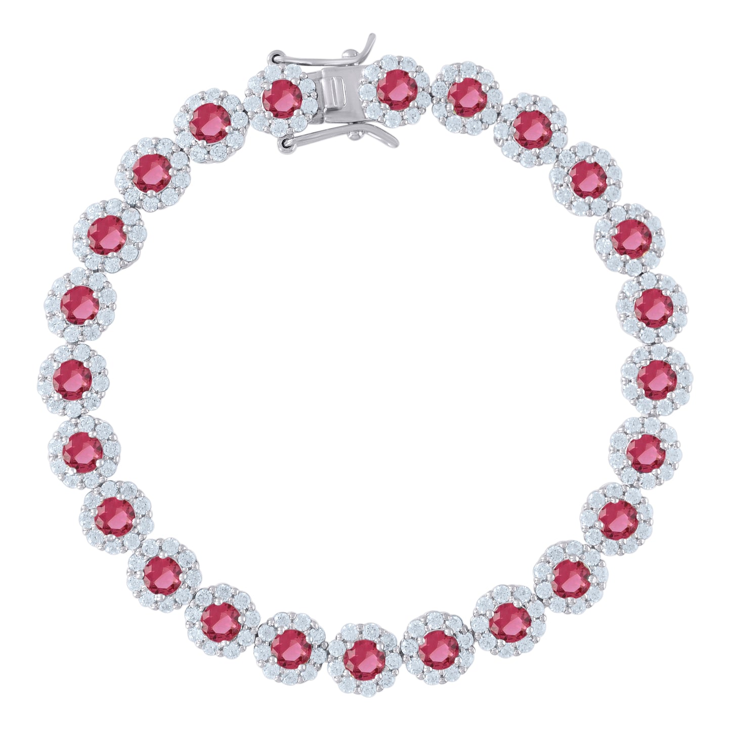 Sterling Silver Womens Cubic Zirconia Fancy Tennis Flower Bracelet Size 8 Inches