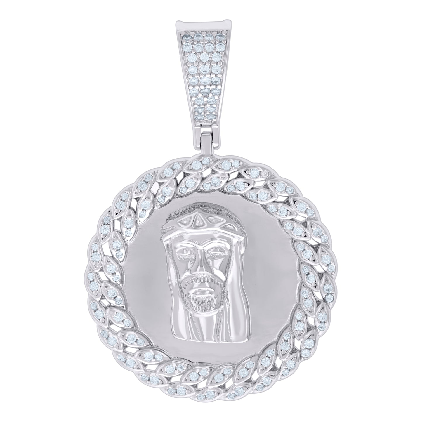 Sterling Silver Mens Cubic Zirconia Jesus Religious Charm Pendant