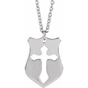 14K White Gold 20.75 X 15.45 Mm 20 In Polished Pierced Cross Shield Necklace