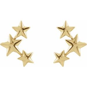 14K Yellow Gold 11.4 X 4.3 Mm Pair Friction Backs Included Polished Star Ear Climbers