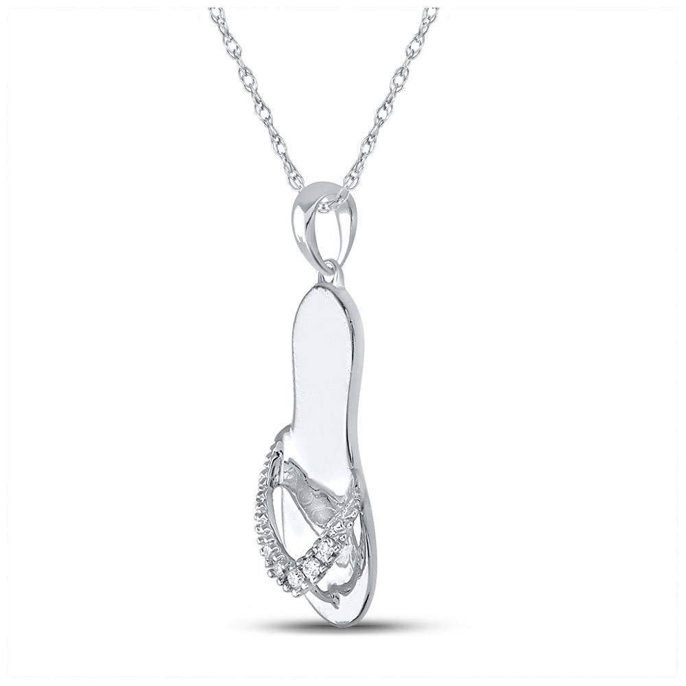 Sterling Silver Womens Round Diamond Sandal Flip-flop Nautical Pendant .03 Cttw, Length: 0.51 In, Width: 0.18 In