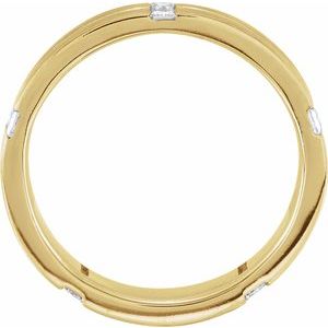 14K Yellow Gold Set 7 Natural Diamond Straight Baguette 4 X 2 Mm 4 Mm Si2-Si3, Ghi Polished 5/8 Ctw Natural Diamond Grooved Duo Band Size 7
