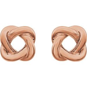 14K Rose Gold 7 X 7 Mm Pair Friction Backs Included Polished Knot Earrings