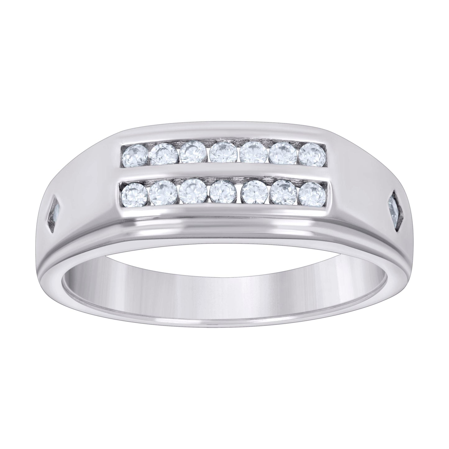 Sterling Silver Mens Cubic Zirconia Sizes 8 To 12 Two-Rows Bridal Anniversary Engagement WeddingBand Ring