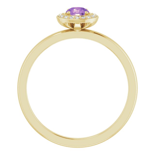 14K Yellow Gold Round 4 Mm Polished Natural Amethyst And .05 Ctw Natural Diamond Halo-Style Ring, Size 7