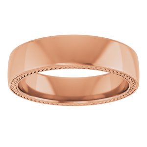 14K Rose Gold 6 Mm Polished Wheat Pattern Band Size 10