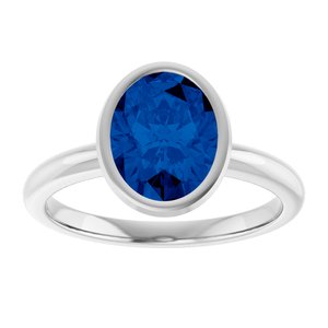 14K White Gold Oval Shape 9 X 7 Mm Lab-Grown Blue Sapphire Solitaire Ring Size 7