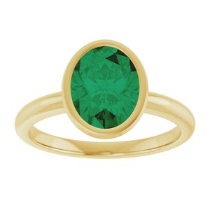 14K Yellow Gold Oval Shape 9 X 7 Mm Lab-Grown Emerald Solitaire Ring Size 7