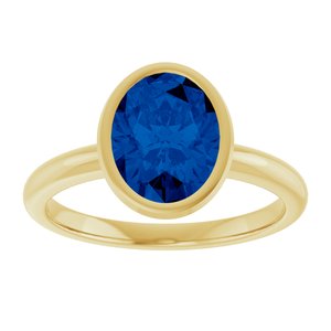 14K Yellow Gold Oval Shape 9 X 7 Mm Lab-Grown Blue Sapphire Solitaire Ring Size 7