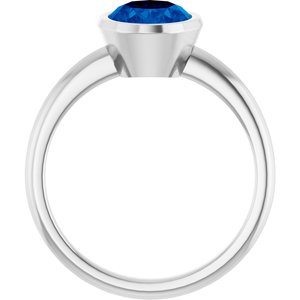 14K White Gold Oval Shape 9 X 7 Mm Lab-Grown Blue Sapphire Solitaire Ring Size 7