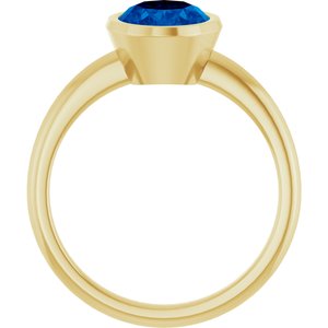 14K Yellow Gold Oval Shape 9 X 7 Mm Lab-Grown Blue Sapphire Solitaire Ring Size 7