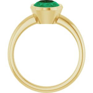 14K Yellow Gold Oval Shape 9 X 7 Mm Lab-Grown Emerald Solitaire Ring Size 7