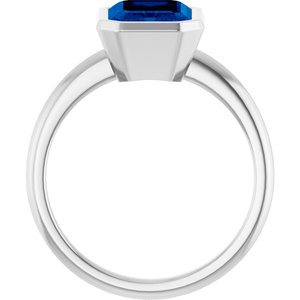 14K White Gold Emerald Shape 9 X 7 Mm Lab-Grown Blue Sapphire Ring Size 7