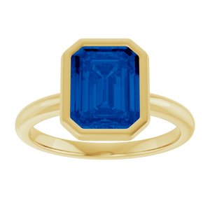 14K Yellow Gold Emerald Shape 9 X 7 Mm Lab-Grown Blue Sapphire Ring Size 7