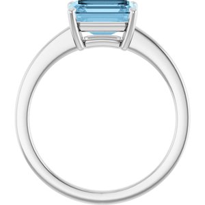 14K White Gold Emerald 8 X 6 Mm Polished Natural Sky Blue Topaz Solitaire Ring Size 7
