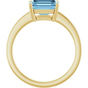 14K Yellow Gold Emerald 8 X 6 Mm Polished Natural Sky Blue Topaz Solitaire Ring Size 7