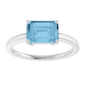 14K White Gold Emerald 8 X 6 Mm Polished Natural Sky Blue Topaz Solitaire Ring Size 7