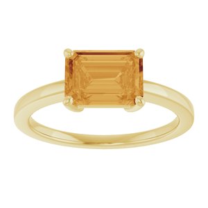 14K Yellow Gold Emerald 8 X 6 Mm Polished Natural Citrine Solitaire Ring Size 7