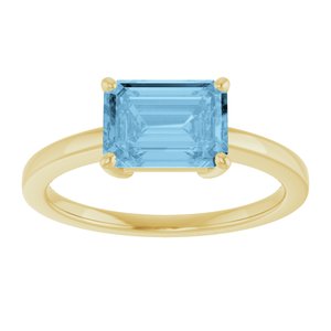 14K Yellow Gold Emerald 8 X 6 Mm Polished Natural Sky Blue Topaz Solitaire Ring Size 7