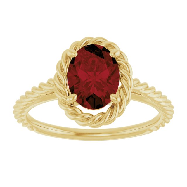 14K Yellow Gold Oval 8 X 6 Mm Polished Natural Mozambique Garnet Rope Ring, Size 7