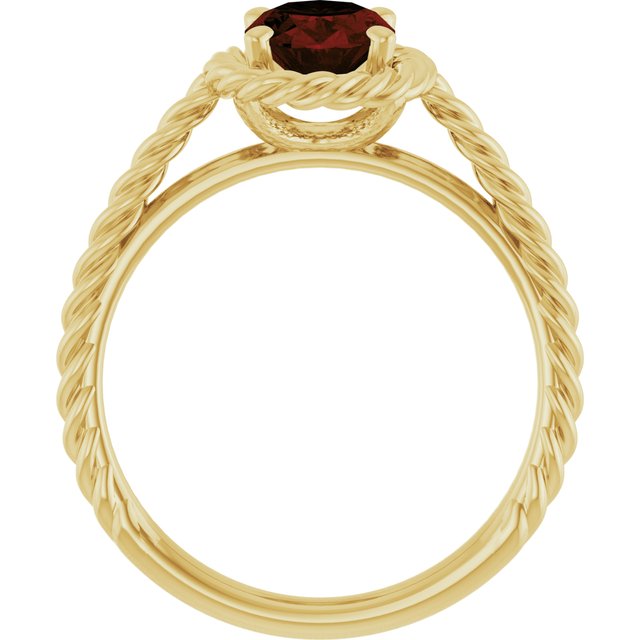 14K Yellow Gold Oval 8 X 6 Mm Polished Natural Mozambique Garnet Rope Ring, Size 7