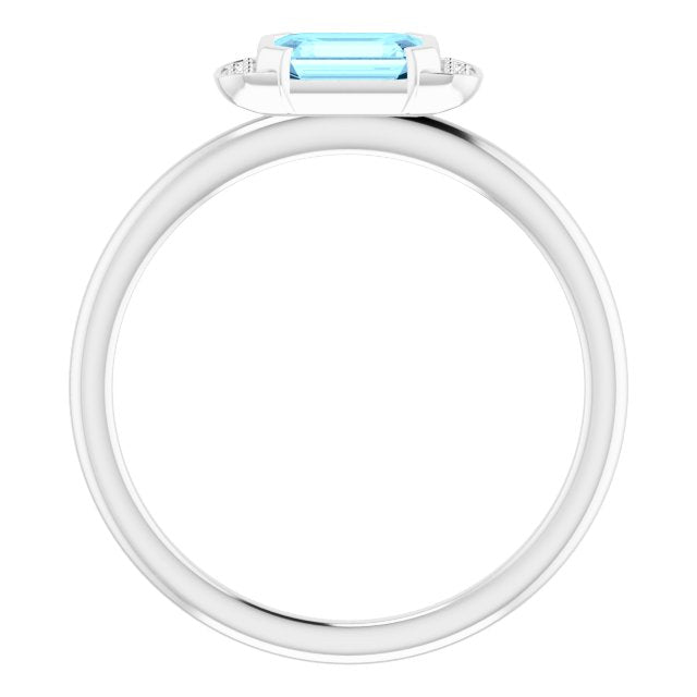 14K White Gold Emerald 6 X 4 Mm Polished Natural Aquamarine And .02 Ctw Natural Diamond Stackable Ring, Size 7