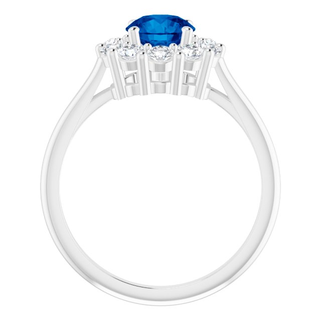 Platinum Round 6 Mm Polished Lab-Grown Blue Sapphire And 1/2 Ctw Natural Diamond Ring, Size 7