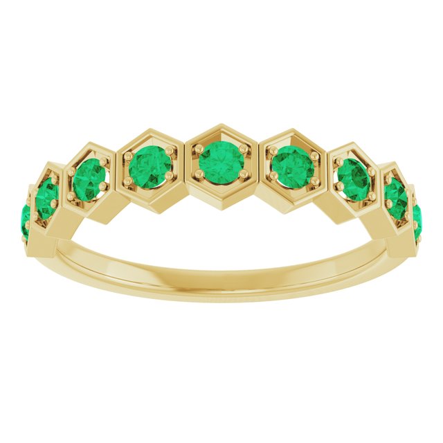 14K Yellow Gold Round 2.25 Mm Polished Natural Emerald Stackable Ring, Size 7