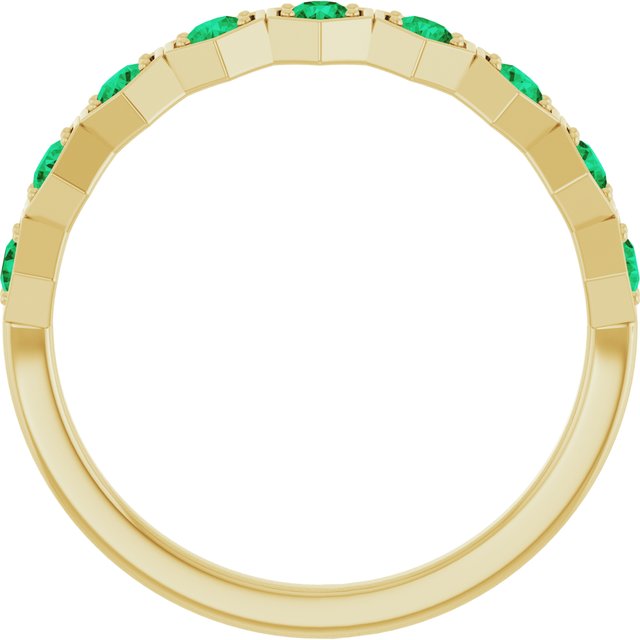 14K Yellow Gold Round 2.25 Mm Polished Natural Emerald Stackable Ring, Size 7