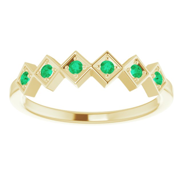 14K Yellow Gold Round 1.75 Mm Polished Lab-Grown Emerald Stackable Ring, Size 7