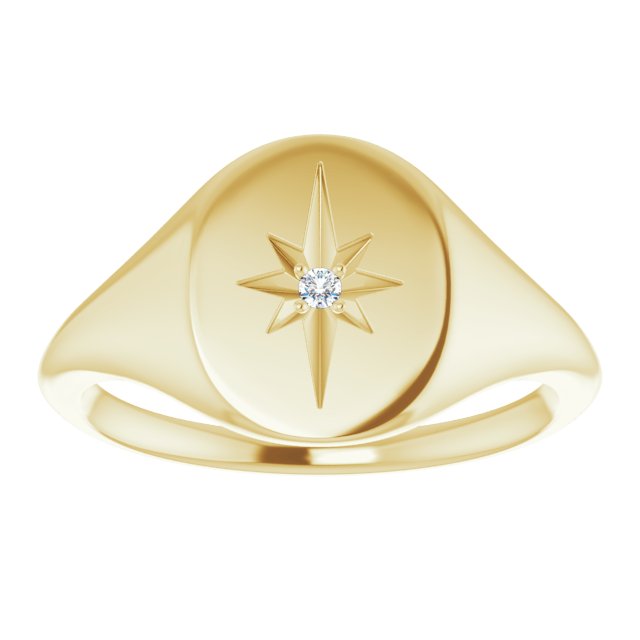 14K Yellow Gold Round 1.5 Mm Polished .02 Ct Natural Diamond Signet Ring, Size 7