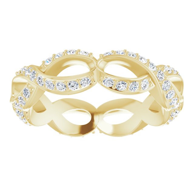 14K Yellow Gold Round 1.2 Mm Si2-Si3, G-H Polished 5/8 Ctw Natural Diamond Sculptural Eternity Band, Size 8