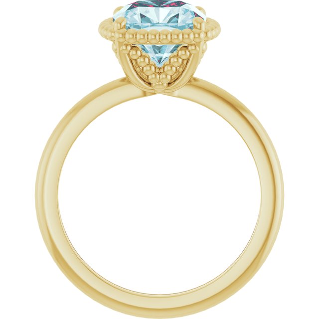 14K Yellow Gold Cushion 8 X 8 Mm Polished Natural Sky Blue Topaz Ring, Size 7