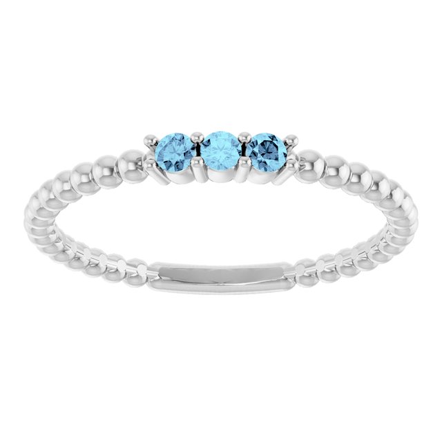14K White Gold Or Sterling Silver Round 2 Mm Polished Natural Aquamarine Beaded Ring, Size 7