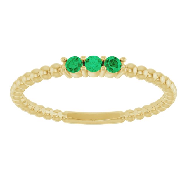 14K Yellow Gold Round 2 Mm Polished Natural Emerald Beaded Ring Size 7