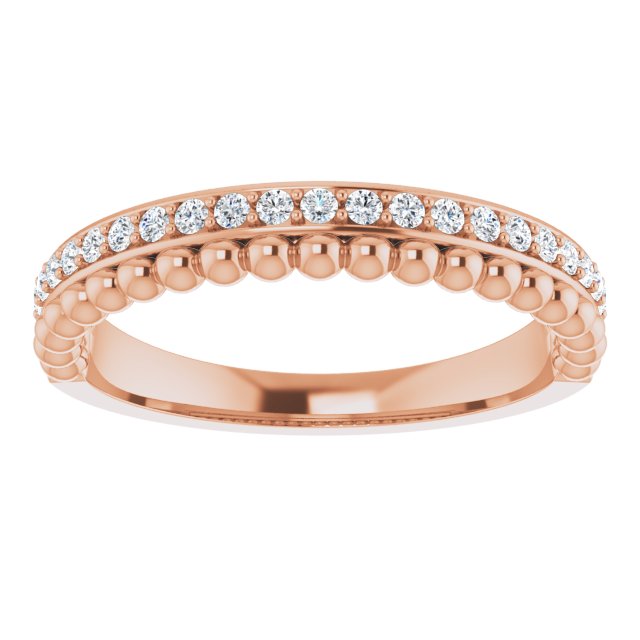 14K Rose Gold Round 1.3 Mm Polished 1/5 Ctw Natural Diamond Beaded Ring, Size 7