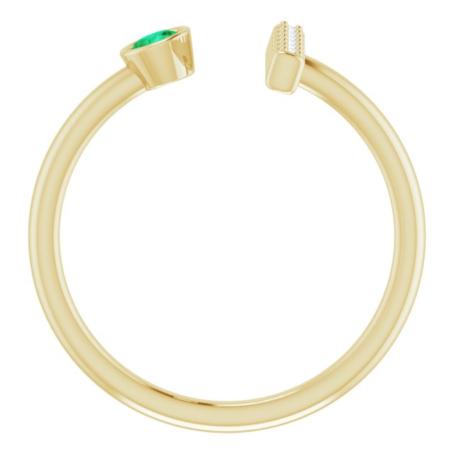 14K Yellow Gold Round 3 Mm Polished Lab-Grown Emerald And .05 Ctw Natural Diamond Bar Ring, Size 7