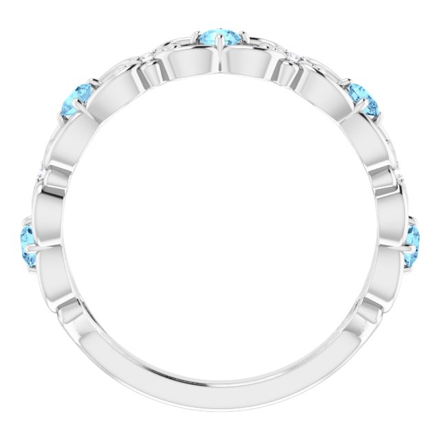 14K White Gold Round 2.5 Mm Polished Natural Aquamarine And .02 Ctw Natural Diamond Ring, Size 7
