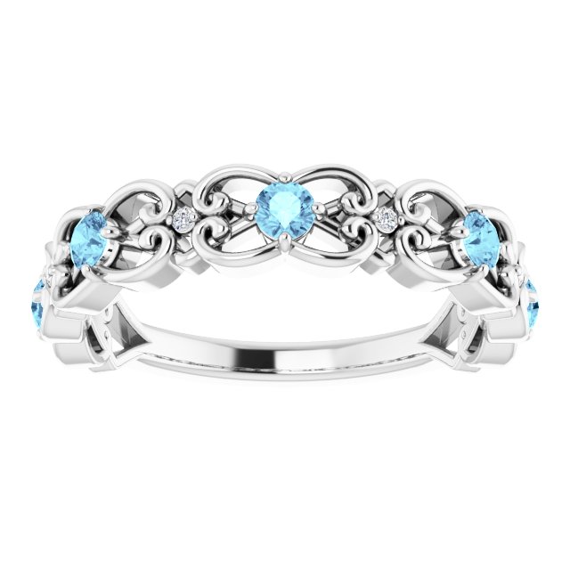 14K White Gold Round 2.5 Mm Polished Natural Aquamarine And .02 Ctw Natural Diamond Ring, Size 7