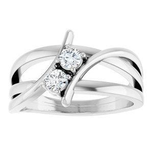 14K White Gold Round 3.2 Mm Polished 1/4 Ctw Lab-Grown Diamond 2-Stone Ring Size 7